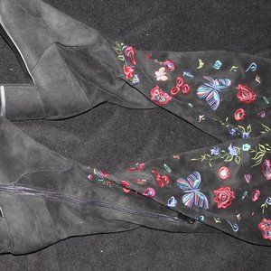 Tall Boots Black with Embroidery